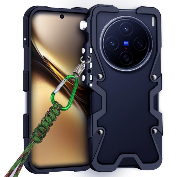 

For vivo X200 Trigger Design Hollow Metal Frame Phone Case with Lanyard(Black)