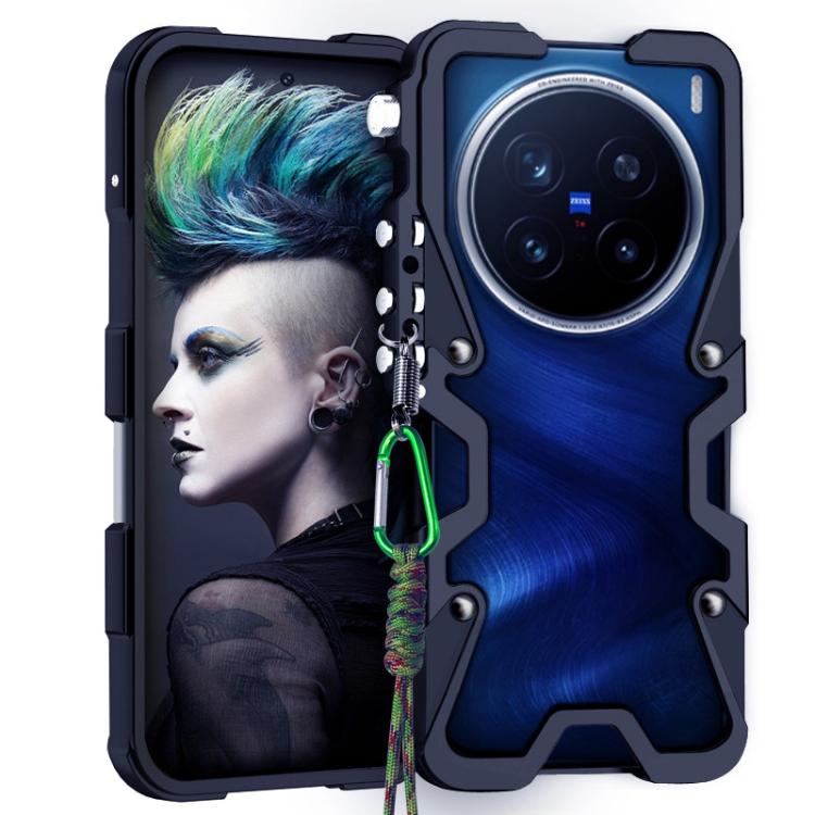 For vivo X200 Pro Trigger Design Hollow Metal Frame Phone Case with Lanyard(Black)