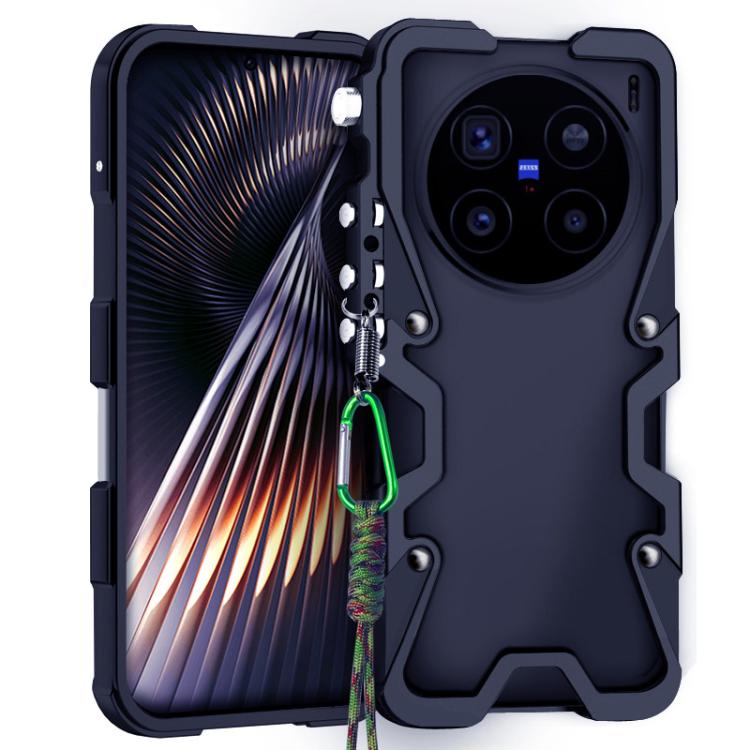 For vivo X200 Ultra Trigger Design Hollow Metal Frame Phone Case with Lanyard(Black)
