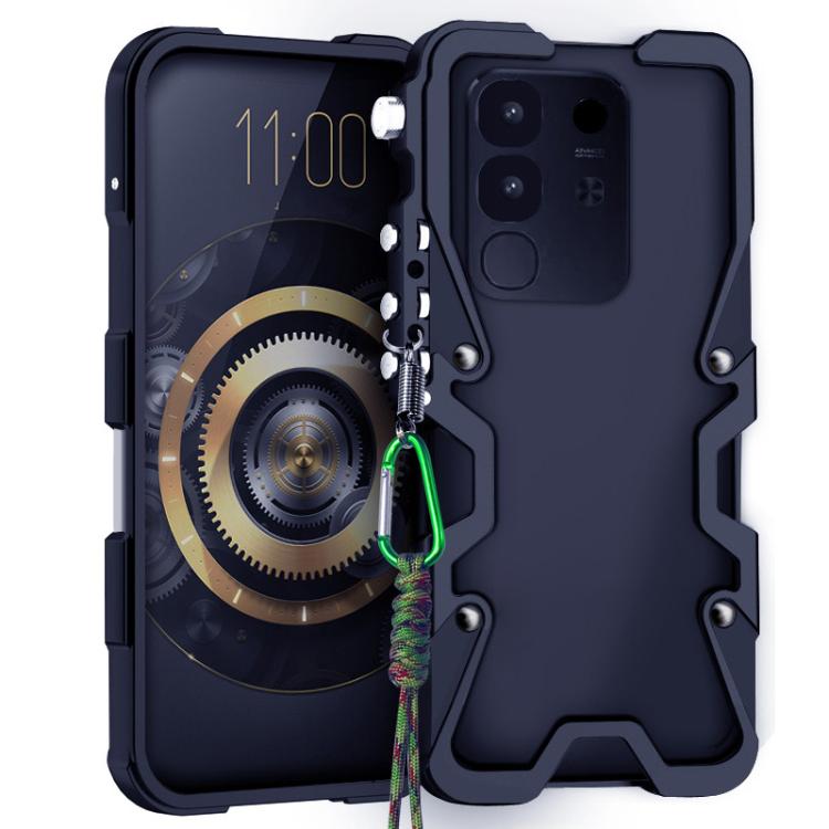 For vivo Y300t Trigger Design Hollow Metal Frame Phone Case with Lanyard(Black)
