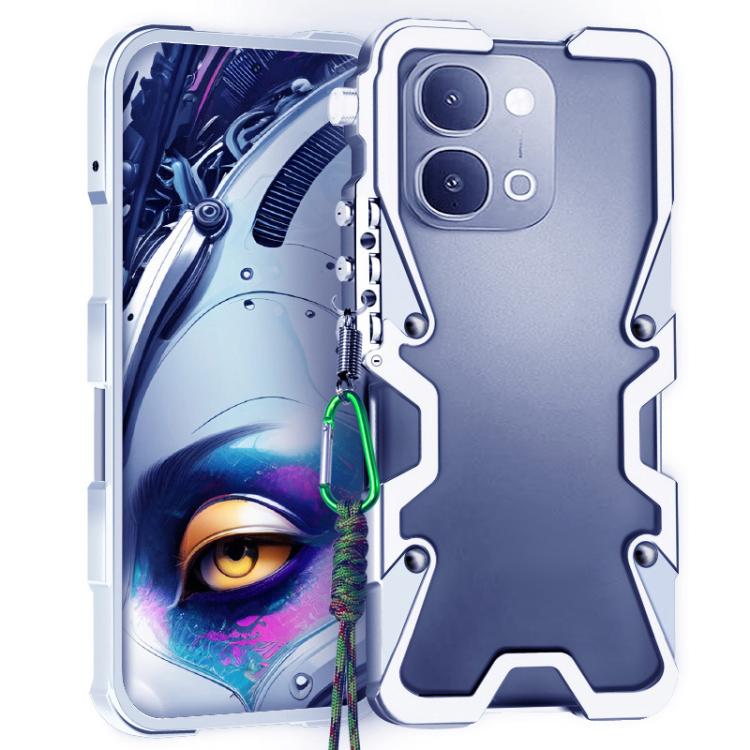For vivo Y500i / Y500s 5G Trigger Design Hollow Metal Frame Phone Case with Lanyard(Silver)