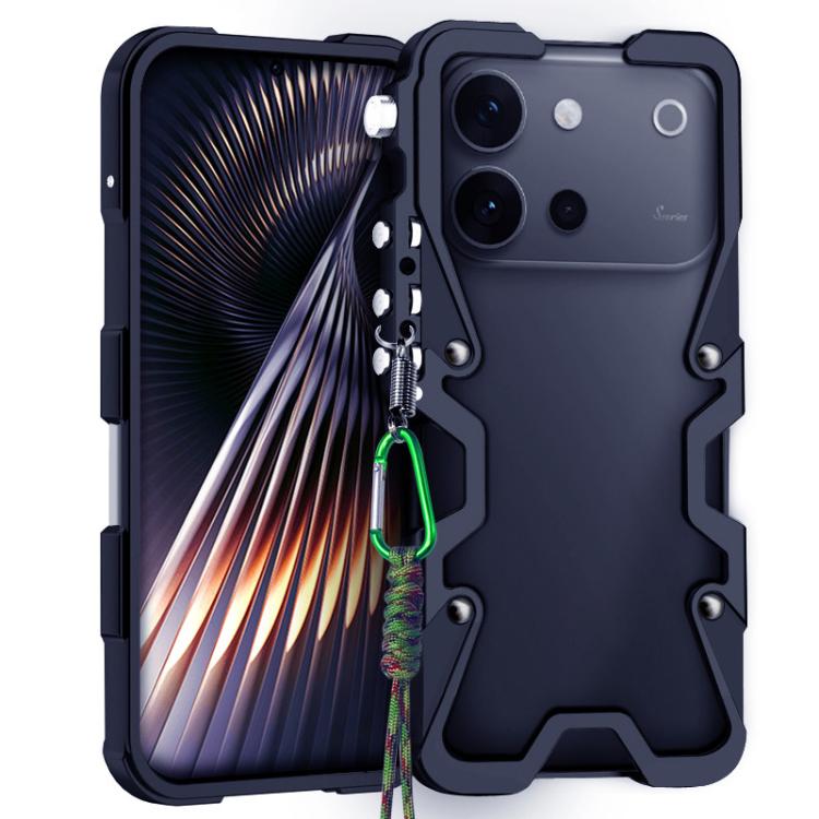 For vivo S60 5G Trigger Design Hollow Metal Frame Phone Case with Lanyard(Black)