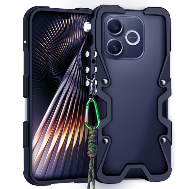 

For Honor X80i 5G Trigger Design Hollow Metal Frame Phone Case with Lanyard(Black)