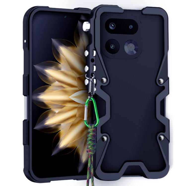 

For Realme 16 Pro+ 5G Trigger Design Hollow Metal Frame Phone Case with Lanyard(Black)