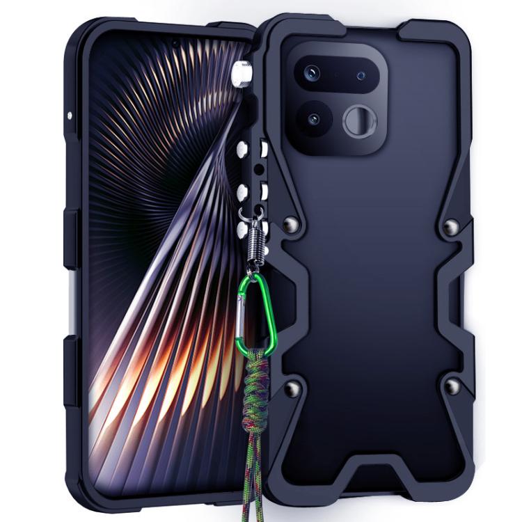 For Realme 16T 5G Trigger Design Hollow Metal Frame Phone Case with Lanyard(Black)