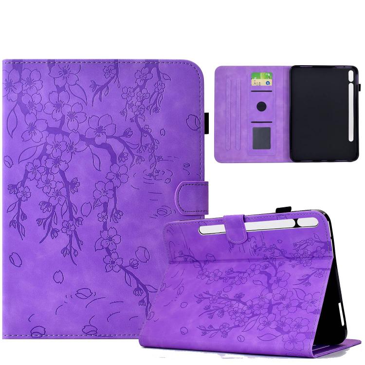 For Galaxy Tab S12+ Plum Blossom Embossed Smart Leather Tablet Case(Light Purple)