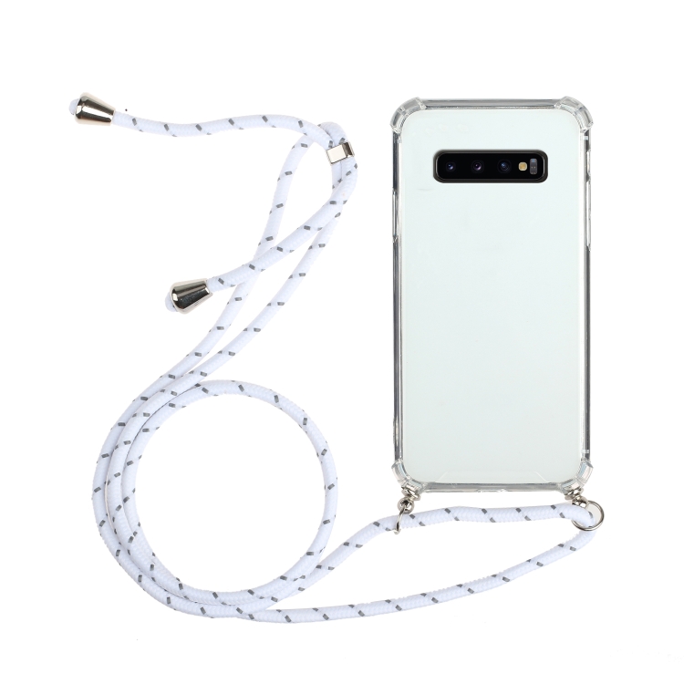 

For Samsung Galaxy S10 Four-Corner Anti-Fall Transparent TPU Protective Case with Lanyard(White)