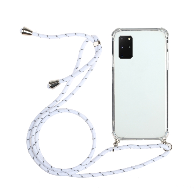 

For Samsung Galaxy S20 Four-Corner Anti-Fall Transparent TPU Protective Case with Lanyard(White)