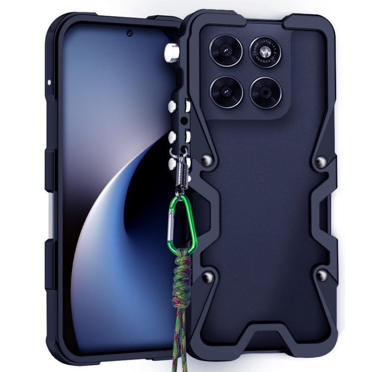 For Motorola Moto G Max / G87 / G77 Trigger Design Hollow Metal Frame Phone Case with Lanyard(Black)
