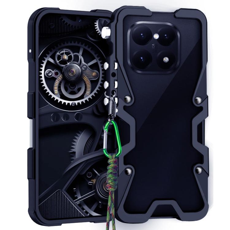 

For Xiaomi 15T Trigger Design Hollow Metal Frame Phone Case with Lanyard(Black)