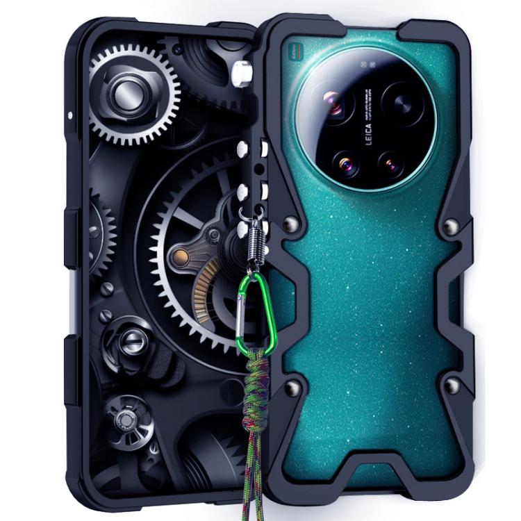 

For Xiaomi 17 Ultra Trigger Design Hollow Metal Frame Phone Case with Lanyard(Black)