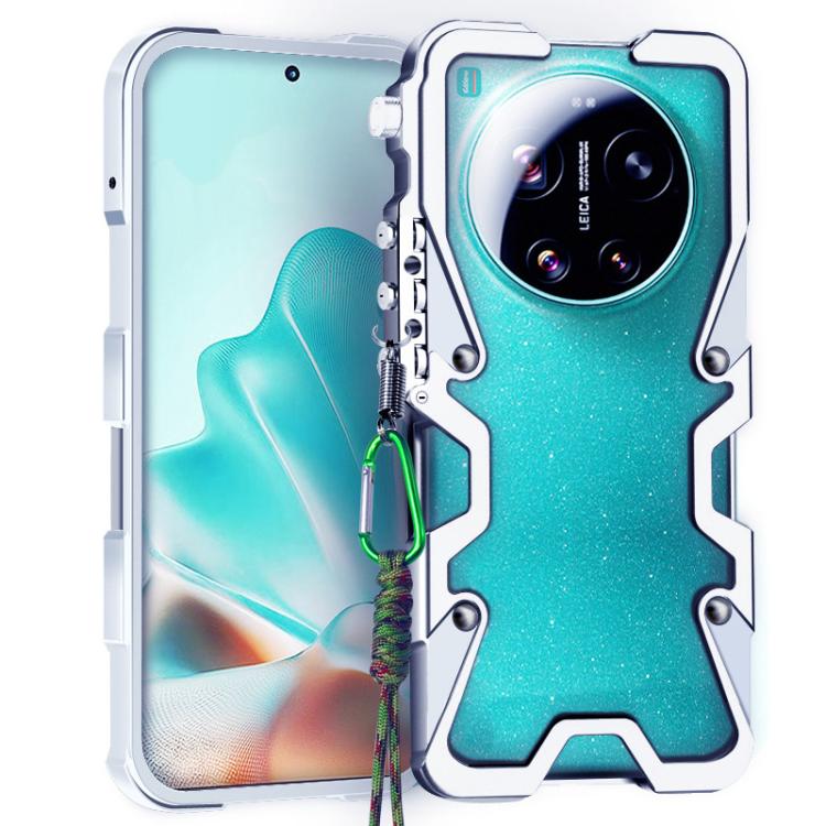 

For Xiaomi 17 Ultra Trigger Design Hollow Metal Frame Phone Case with Lanyard(Silver)