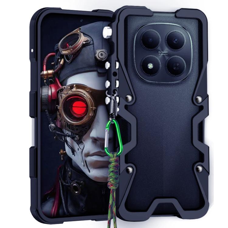 

For Xiaomi Poco M8 Pro 5G Trigger Design Hollow Metal Frame Phone Case with Lanyard(Black)