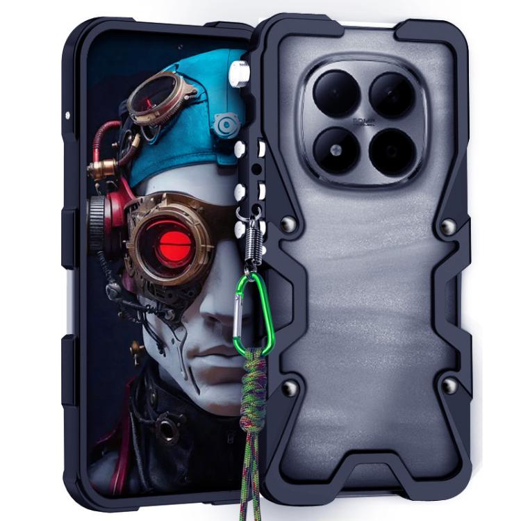 

For Redmi Note 15 Pro+ 5G Global 163.3mm Trigger Design Hollow Metal Frame Phone Case with Lanyard(Black)