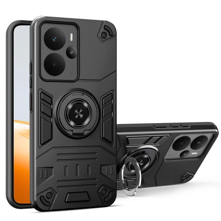 

For Realme 14 Rotating Holder TPU Hybrid PC Phone Case(Black)