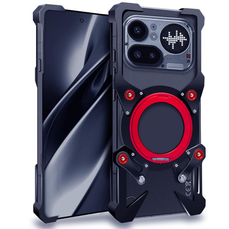 

For Nothing Phone 4a Pro Rotating Bracket Hollow Metal Phone Case with Lanyard(Black)