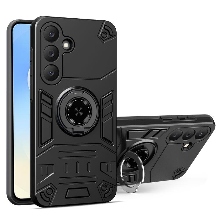 

For Samsung Galaxy S25 5G Rotating Holder TPU Hybrid PC Phone Case(Black)