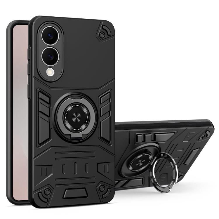 

For Samsung Galaxy S25 Edge 5G Rotating Holder TPU Hybrid PC Phone Case(Black)