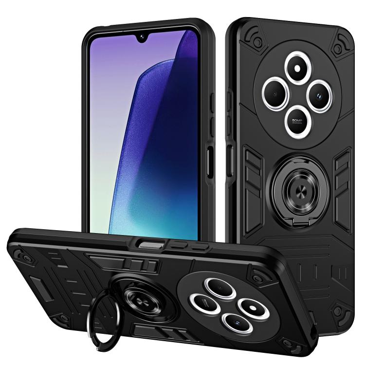

For Redmi 14C 4G / A3 Pro / A4 Rotating Holder TPU Hybrid PC Phone Case(Black)