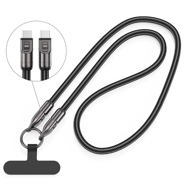 

120cm 240W Type-C to Type-C Data Charging Cable Crossbody Phone Lanyard(Black)