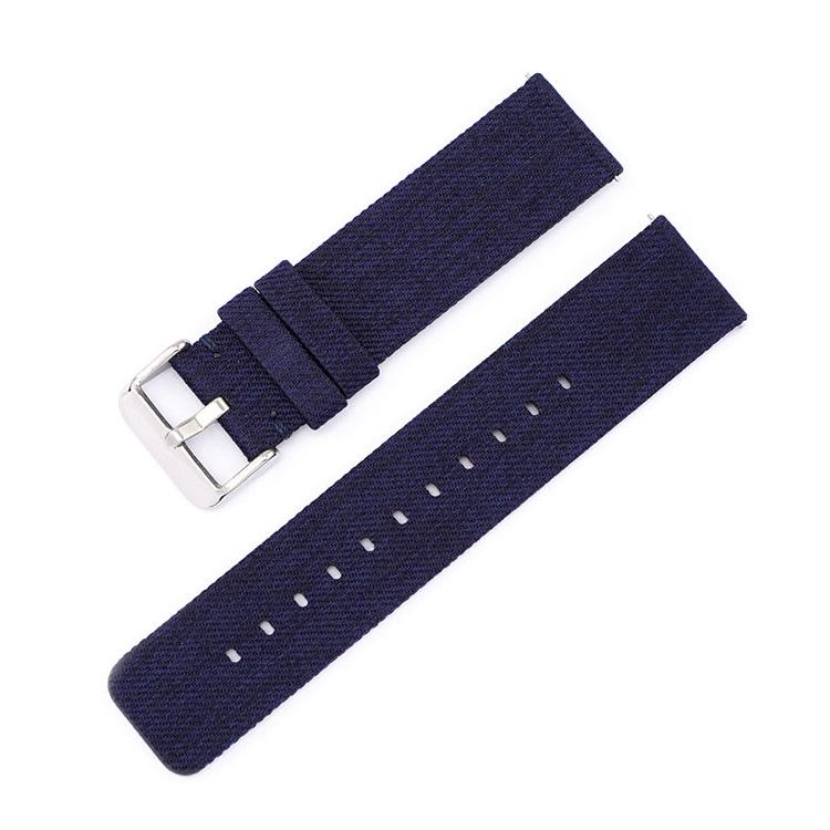 22mm Stainless Steel Pin Buckle Nylon Woven Canvas Watch Band(Dark Blue Silver)