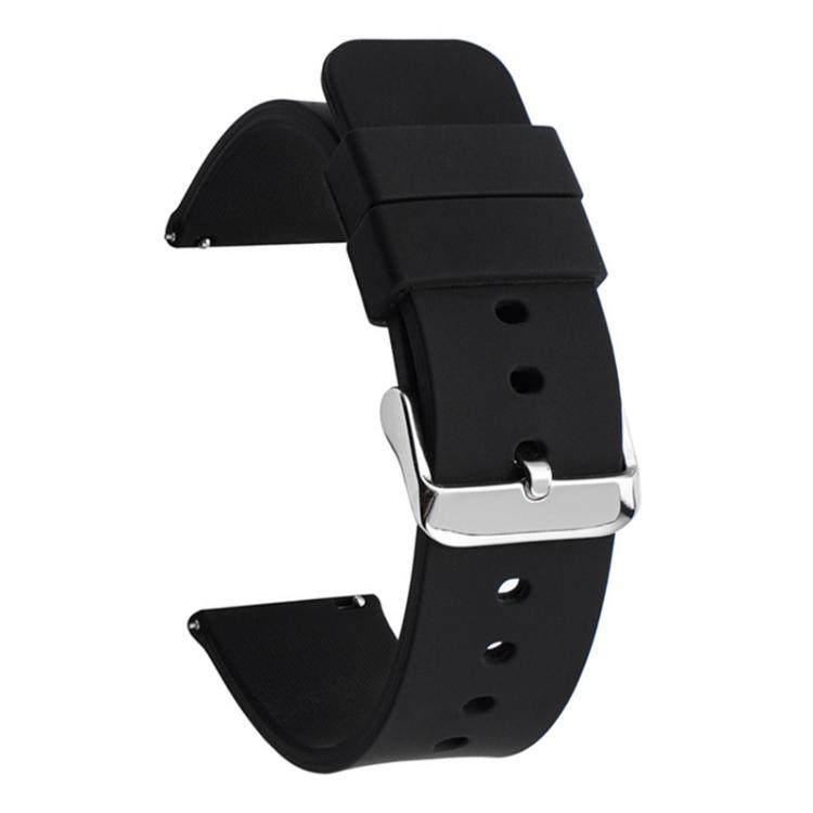 

20mm Stainless Steel Silver Pin Buckle Solid Color Silicone Waterproof Watch Band(Black)