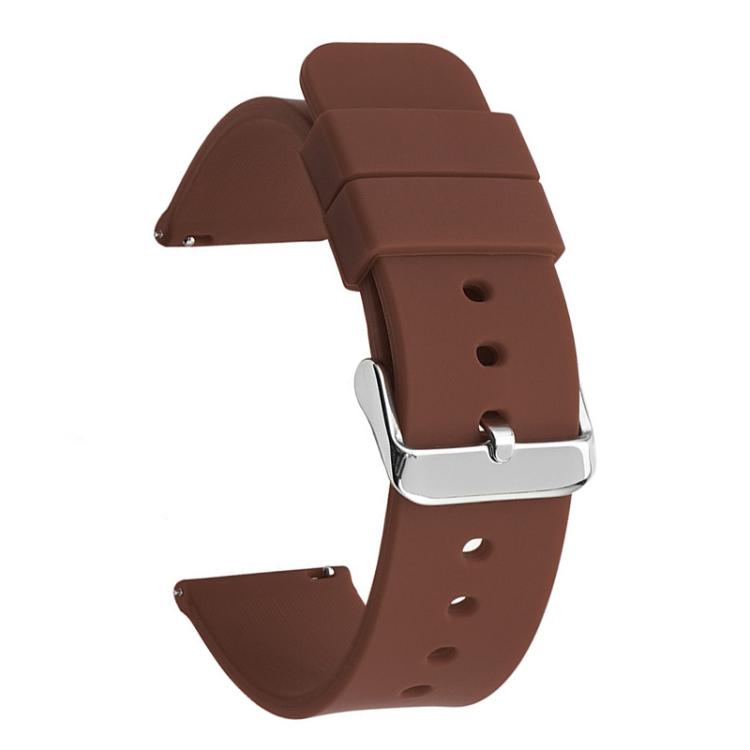 

20mm Stainless Steel Silver Pin Buckle Solid Color Silicone Waterproof Watch Band(Brown)