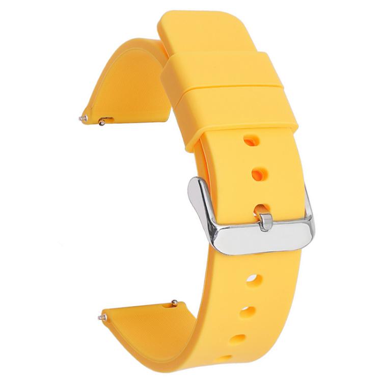 20mm Stainless Steel Silver Pin Buckle Solid Color Silicone Waterproof Watch Band(Yellow)