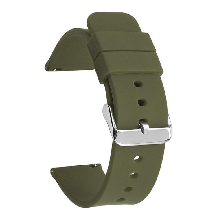 22mm Stainless Steel Silver Pin Buckle Solid Color Silicone Waterproof Watch Band(Army Green)