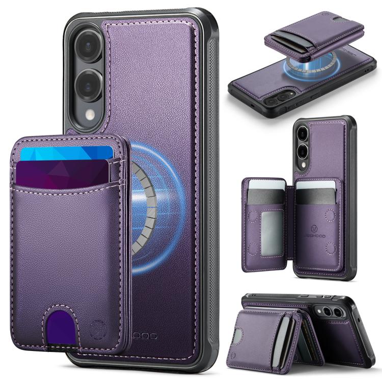 

For Samsung Galaxy S25 Edge 5G JEEHOOD J10 Flip Card Bag MagSafe Split RFID Leather Phone Case(Purple)