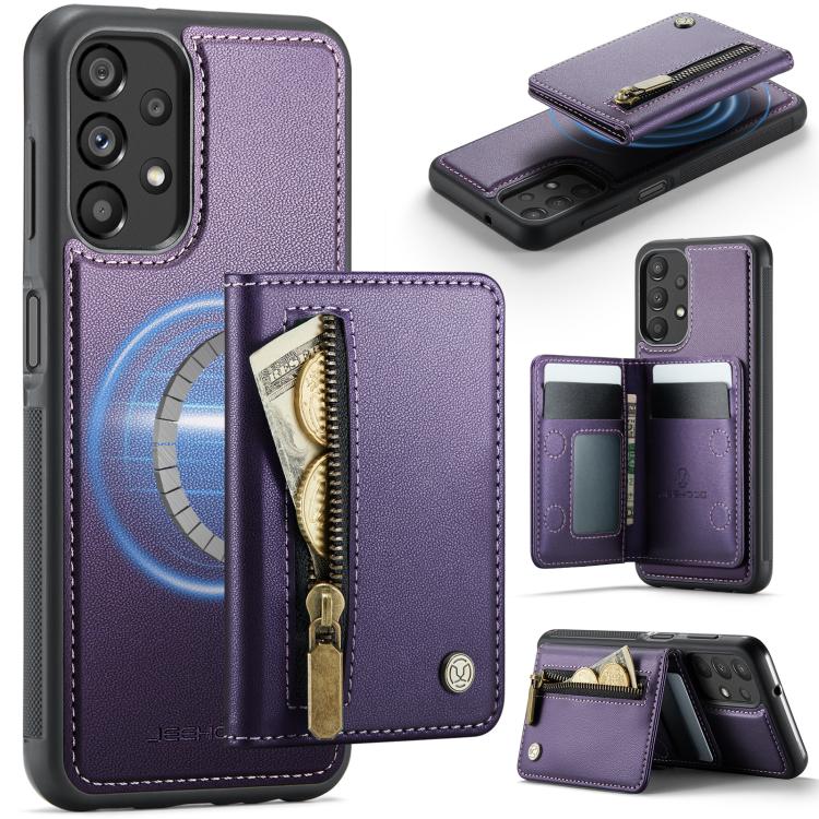 

For Samsung Galaxy A13 4G / 5G / A04s JEEHOOD J12 Exquisite RFID MagSafe Zipper Card Bag Phone Case(Purple)