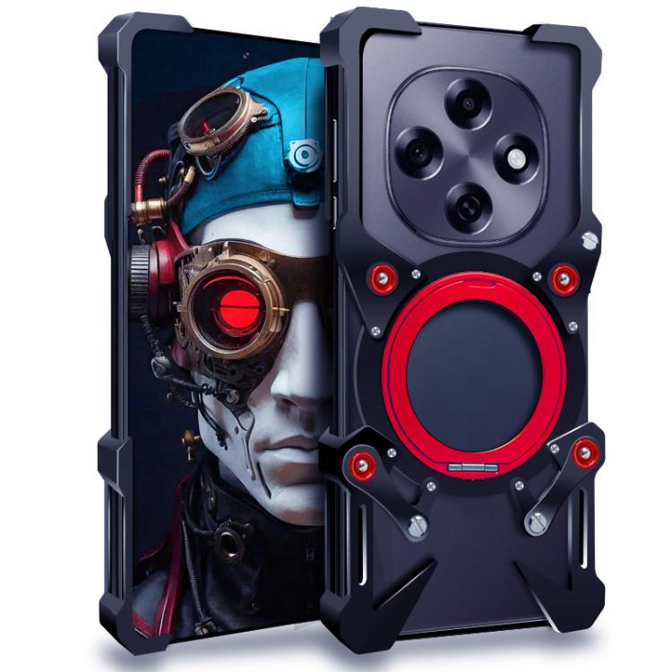 

For OPPO A6 Pro China Rotating Bracket Hollow Metal Phone Case with Lanyard(Black)