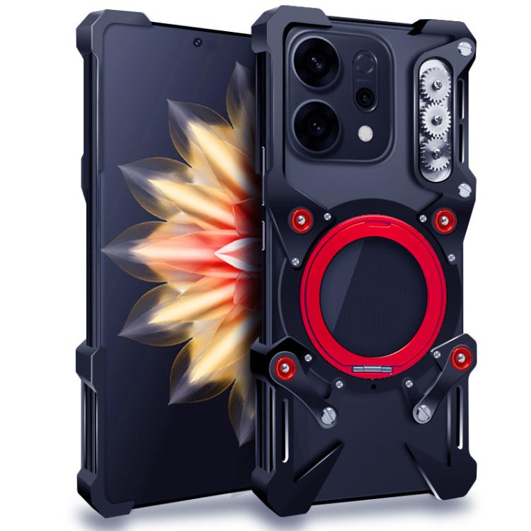 

For OPPO Reno14 Pro 5G Global Rotating Bracket Hollow Metal Phone Case with Lanyard(Black)