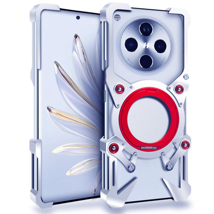 

For OPPO Find X8 Rotating Bracket Hollow Metal Phone Case with Lanyard(Silver)