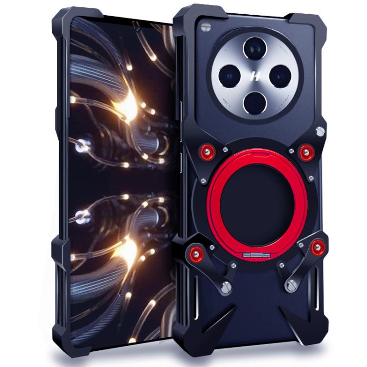 

For OPPO Find X8 Pro Rotating Bracket Hollow Metal Phone Case with Lanyard(Black)