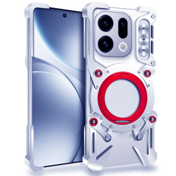 

For OPPO Find X9 Rotating Bracket Hollow Metal Phone Case with Lanyard(Silver)