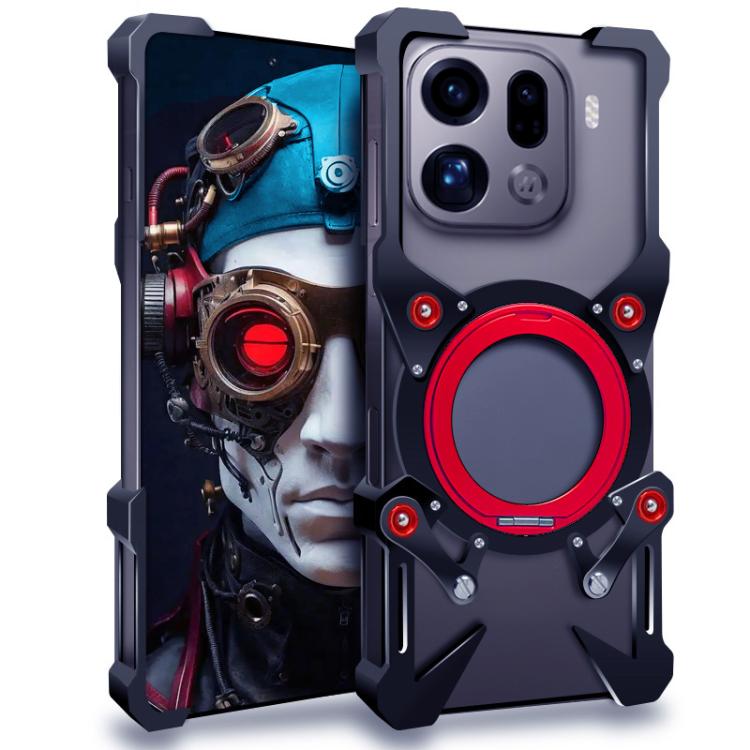 For OPPO Find X9 Pro Rotating Bracket Hollow Metal Phone Case with Lanyard(Black)