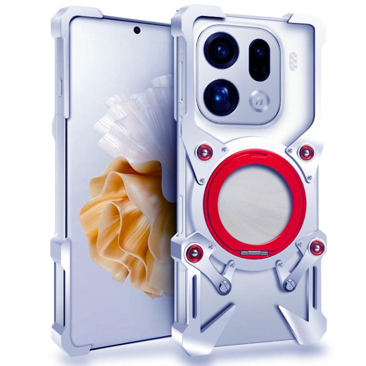 

For OPPO Find X9 Pro Rotating Bracket Hollow Metal Phone Case with Lanyard(Silver)