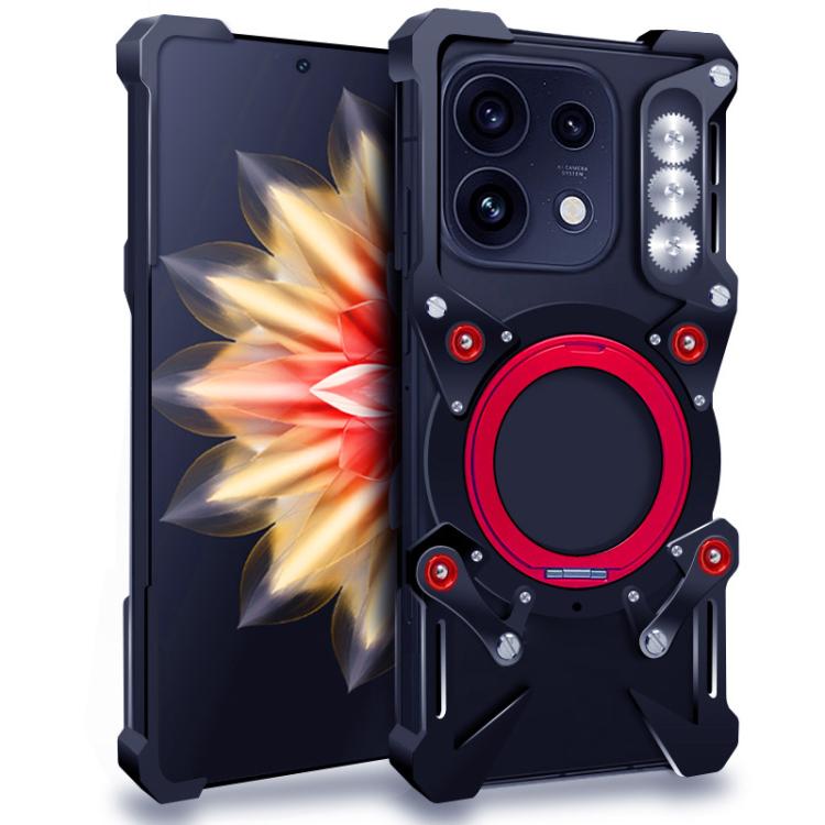 For OPPO Reno16 F/FS/Reno16c 5G Rotating Bracket Hollow Metal Phone Case with Lanyard(Black)