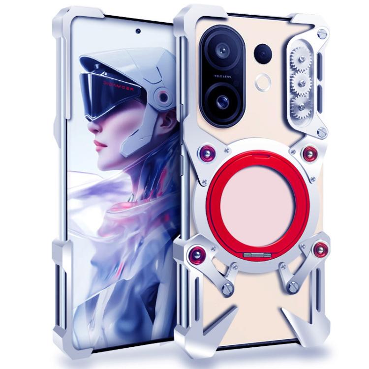 

For vivo S30 Rotating Bracket Hollow Metal Phone Case with Lanyard(Silver)