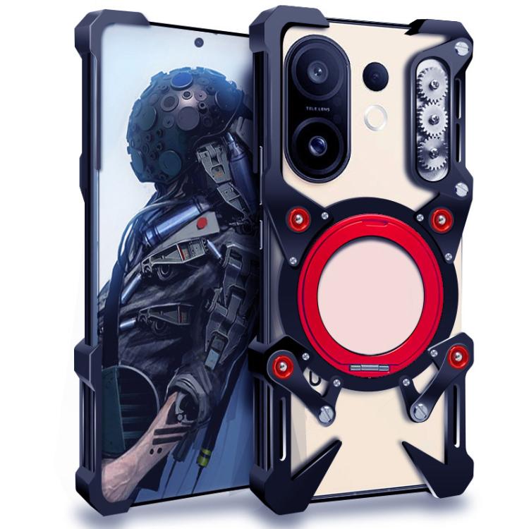 For vivo S30 Pro mini Rotating Bracket Hollow Metal Phone Case with Lanyard(Black)