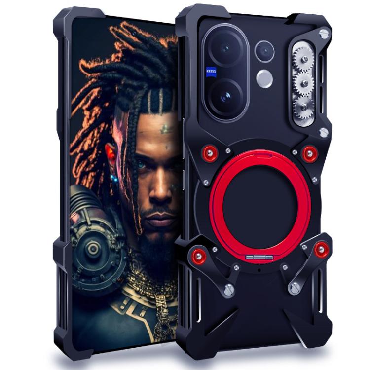 

For vivo V60 Rotating Bracket Hollow Metal Phone Case with Lanyard(Black)