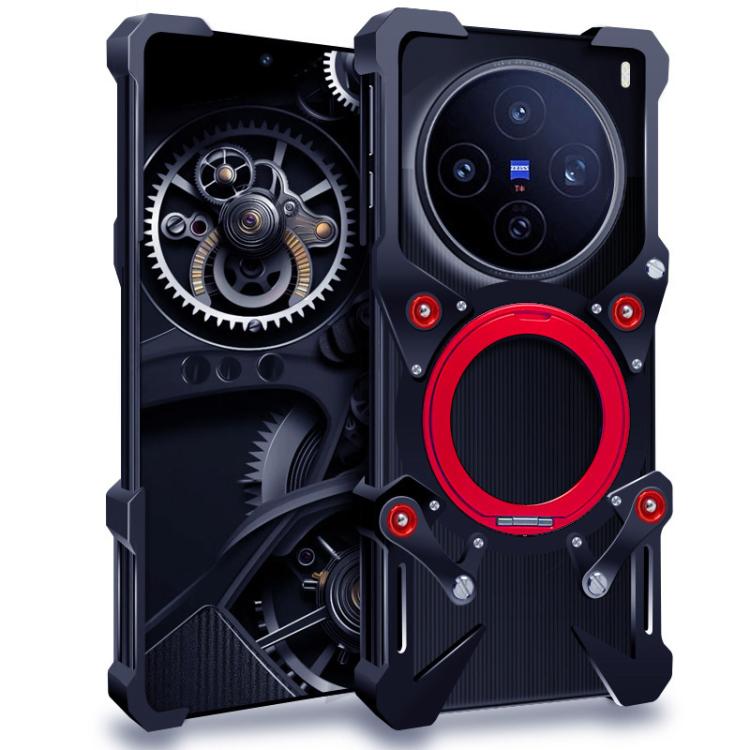 

For vivo X200 Pro mini Rotating Bracket Hollow Metal Phone Case with Lanyard(Black)