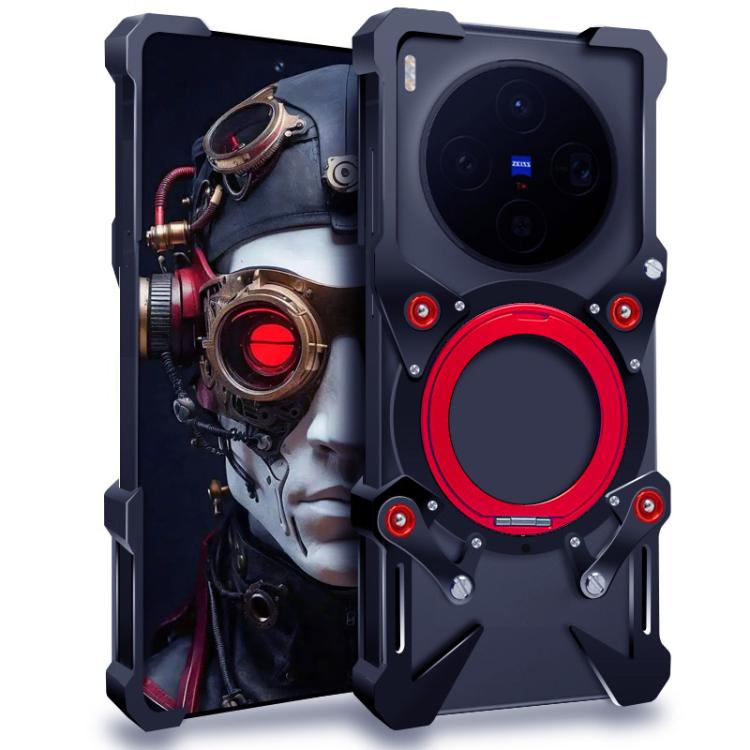 

For vivo X300 Rotating Bracket Hollow Metal Phone Case with Lanyard(Black)