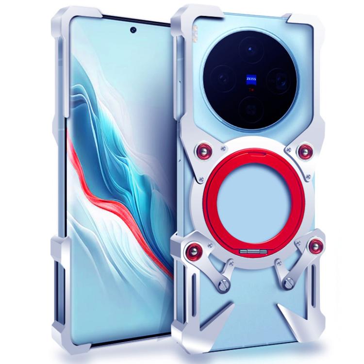 

For vivo X300 Rotating Bracket Hollow Metal Phone Case with Lanyard(Silver)