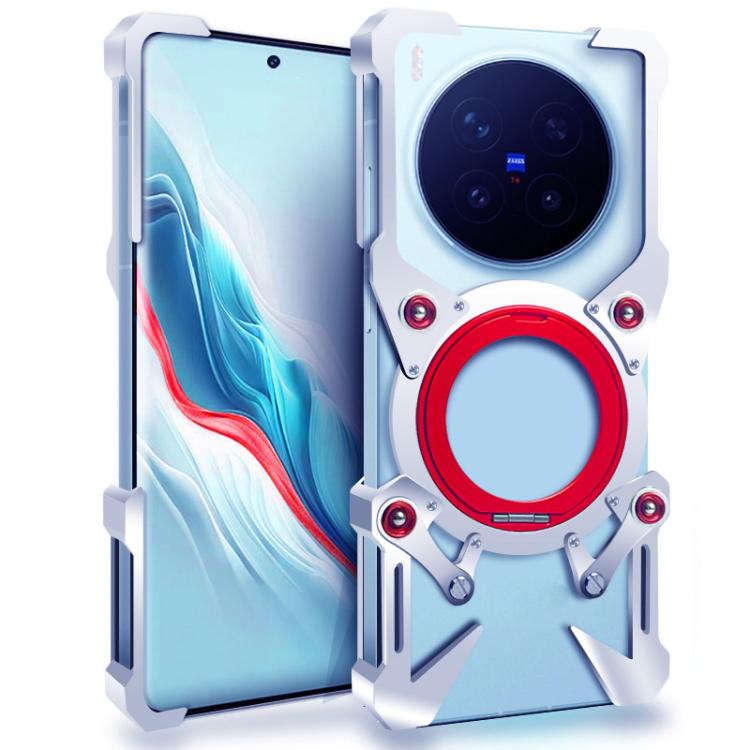 

For vivo X300 Pro Rotating Bracket Hollow Metal Phone Case with Lanyard(Silver)