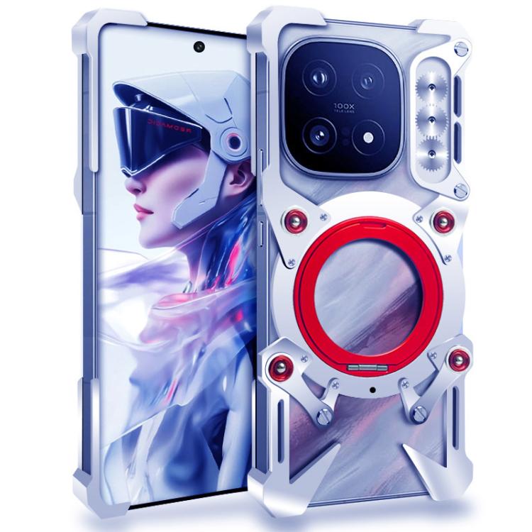 For vivo iQOO 15 Rotating Bracket Hollow Metal Phone Case with Lanyard(Silver)