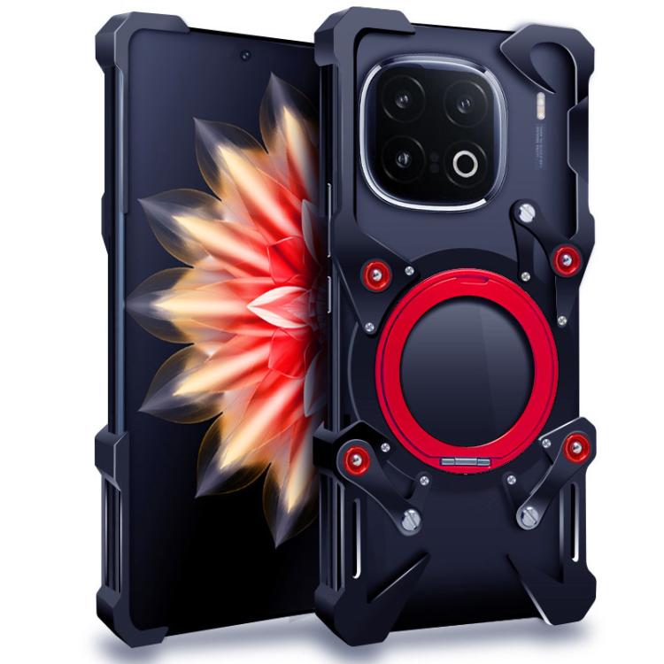 

For vivo iQOO 13 Rotating Bracket Hollow Metal Phone Case with Lanyard(Black)