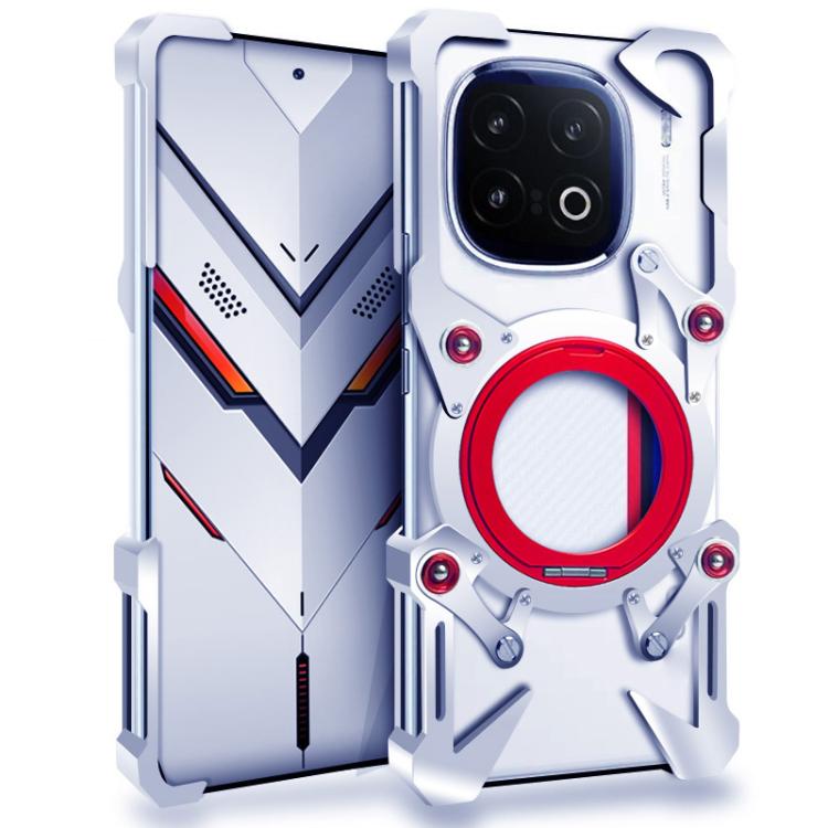 For vivo iQOO 13 Rotating Bracket Hollow Metal Phone Case with Lanyard(Silver)