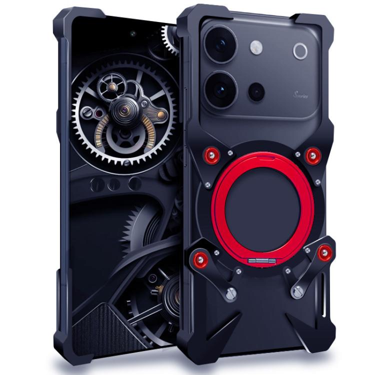 For vivo S60 5G Rotating Bracket Hollow Metal Phone Case with Lanyard(Black)